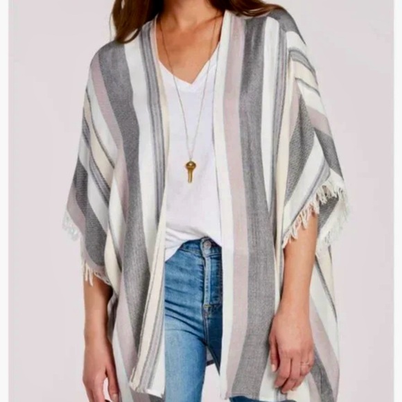 SUNDAY IN BROOKLYN Anthro Tassel Fringe Swim Beach Cover Up Ruana Kimono S XS - Picture 1 of 7